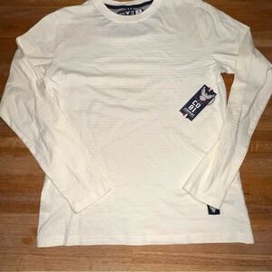 Company 81 Men Medium White Stripe Texture Long Sleeve Crew Neck Casual Shirt